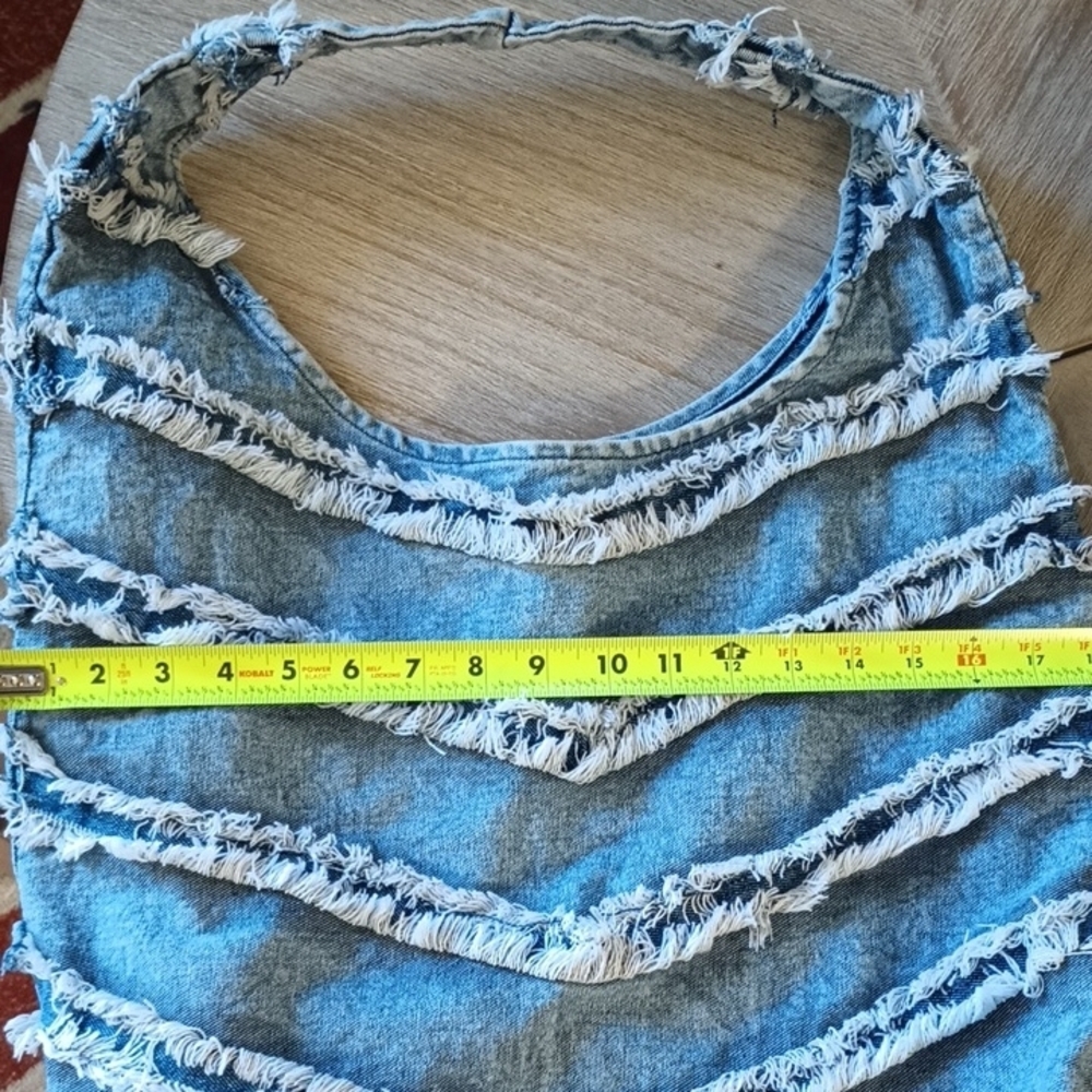 Topshop London XL Frayed Denim Shoulder Bag EUC Distressed